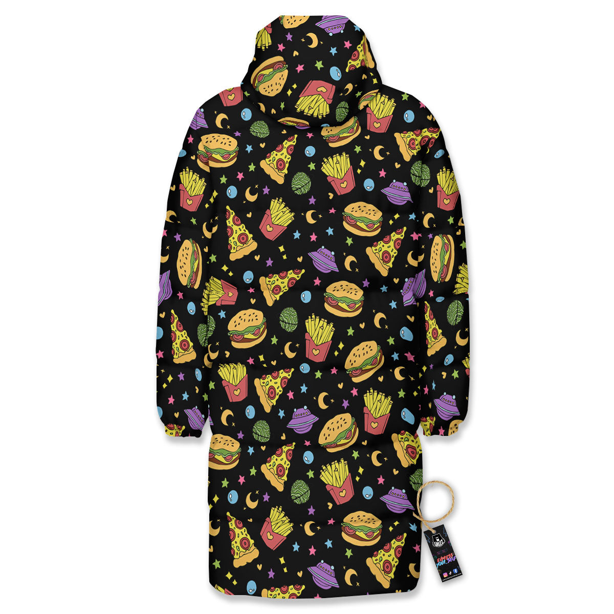 Food Planets Print Pattern Long Down Jacket-grizzshop