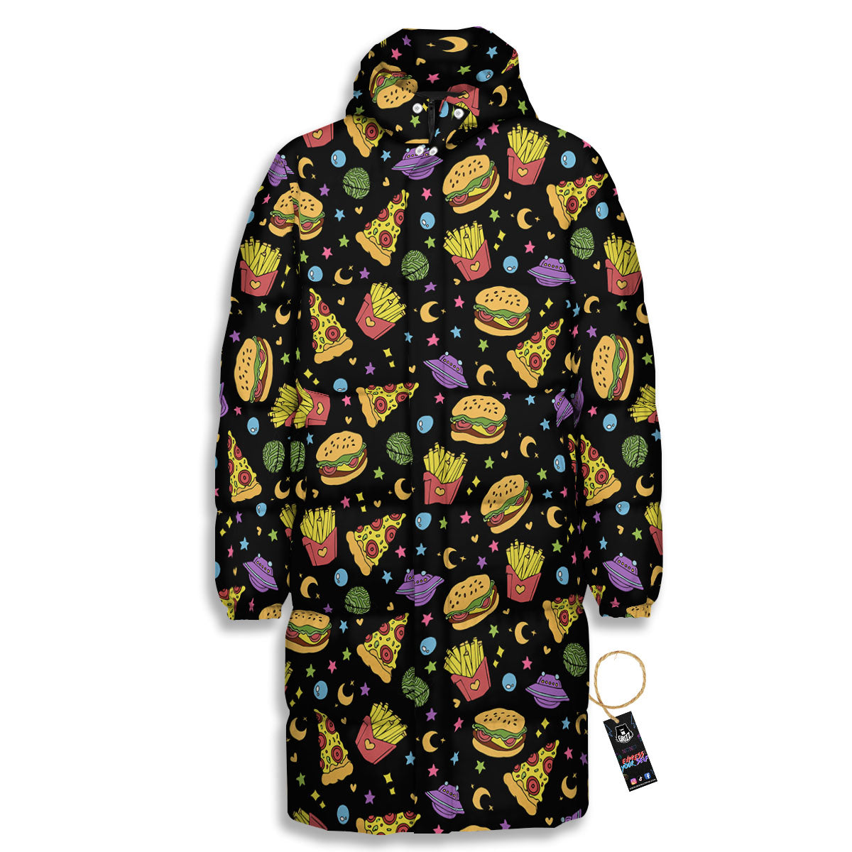 Food Planets Print Pattern Long Down Jacket-grizzshop