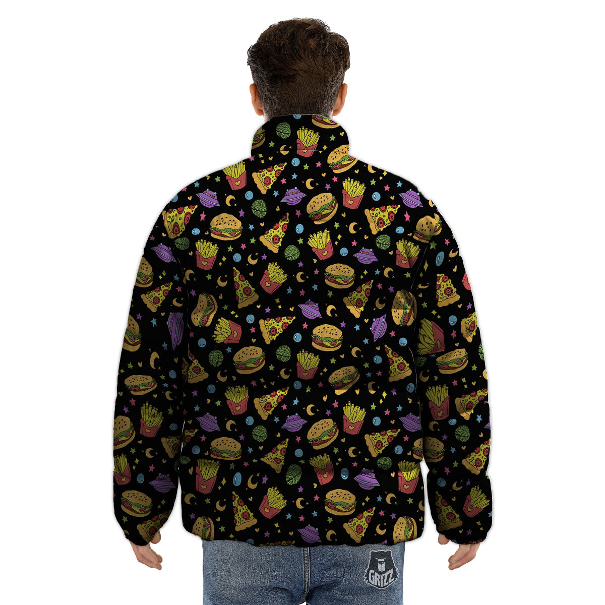 Food Planets Print Pattern Puffer Jacket-grizzshop