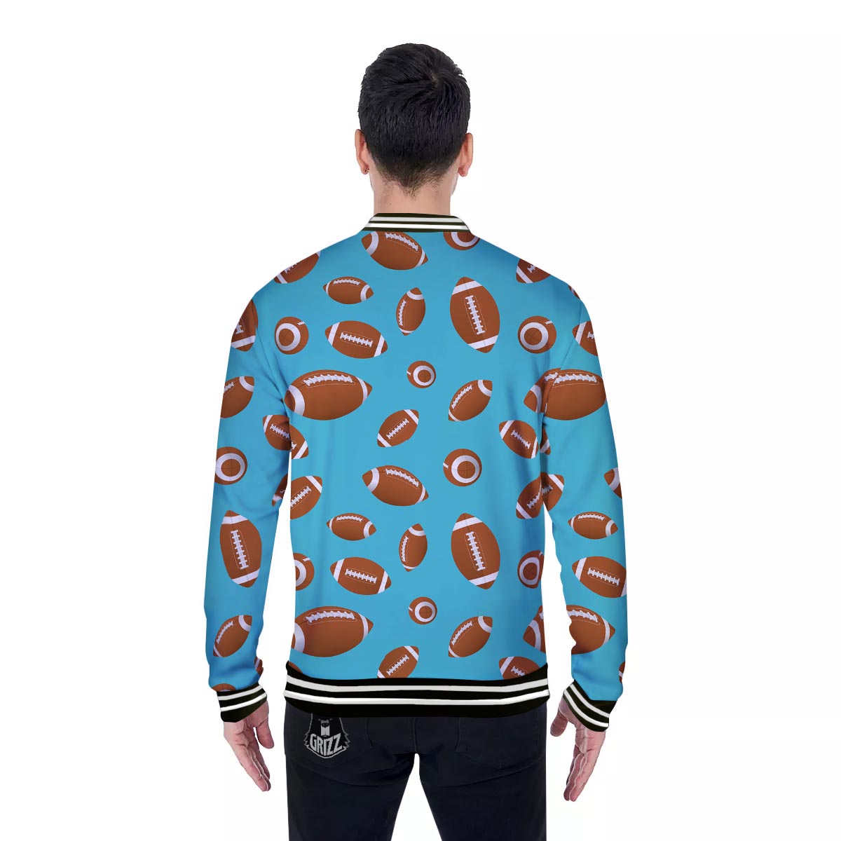 American Football Print Pattern Baseball Jacket