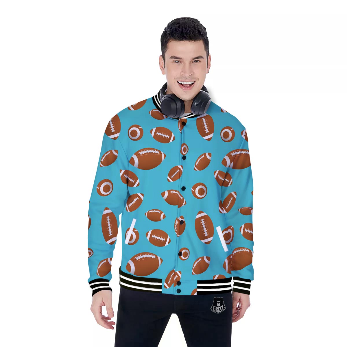 Football Retro American Print Pattern Baseball Jacket-grizzshop