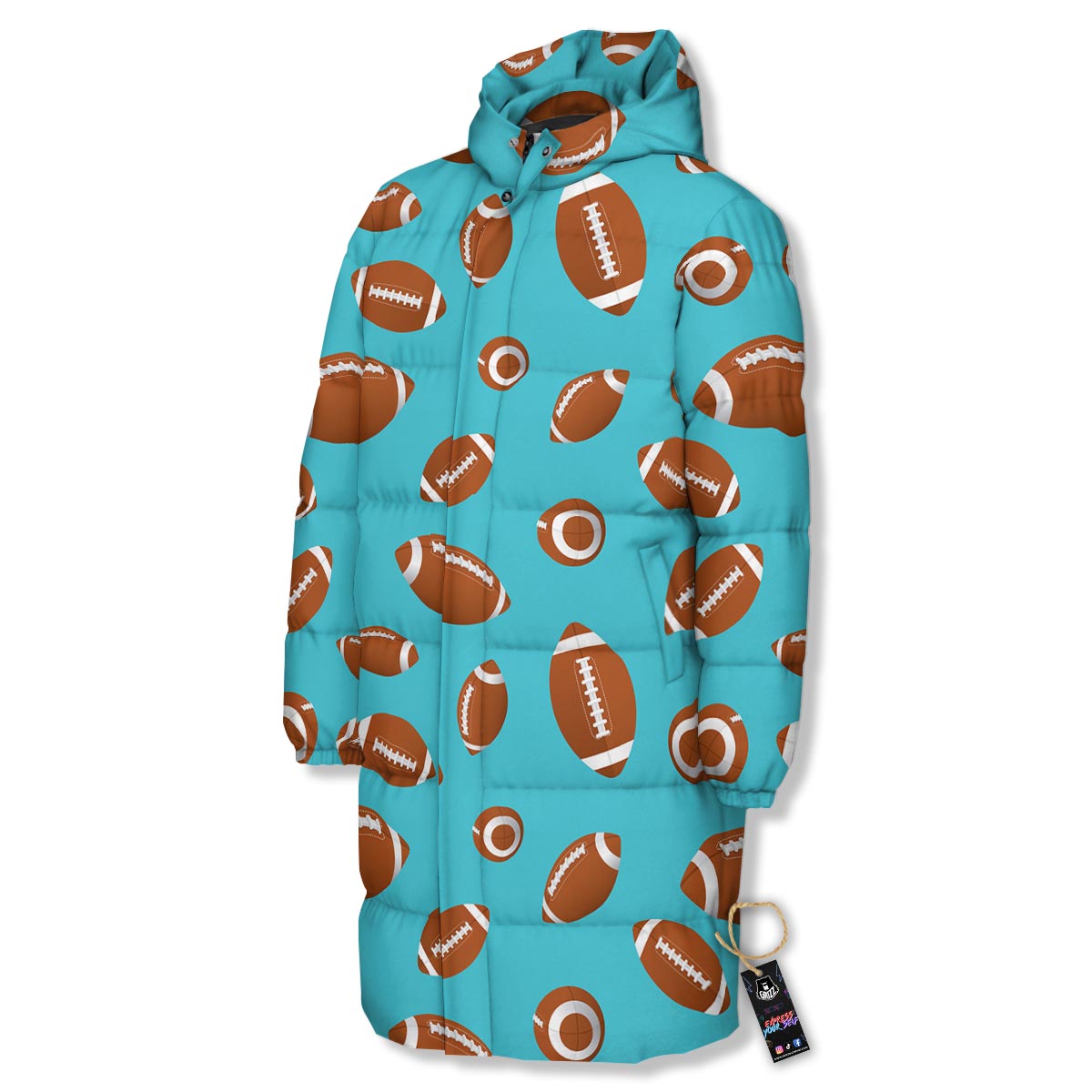 Football Retro American Print Pattern Long Down Jacket-grizzshop