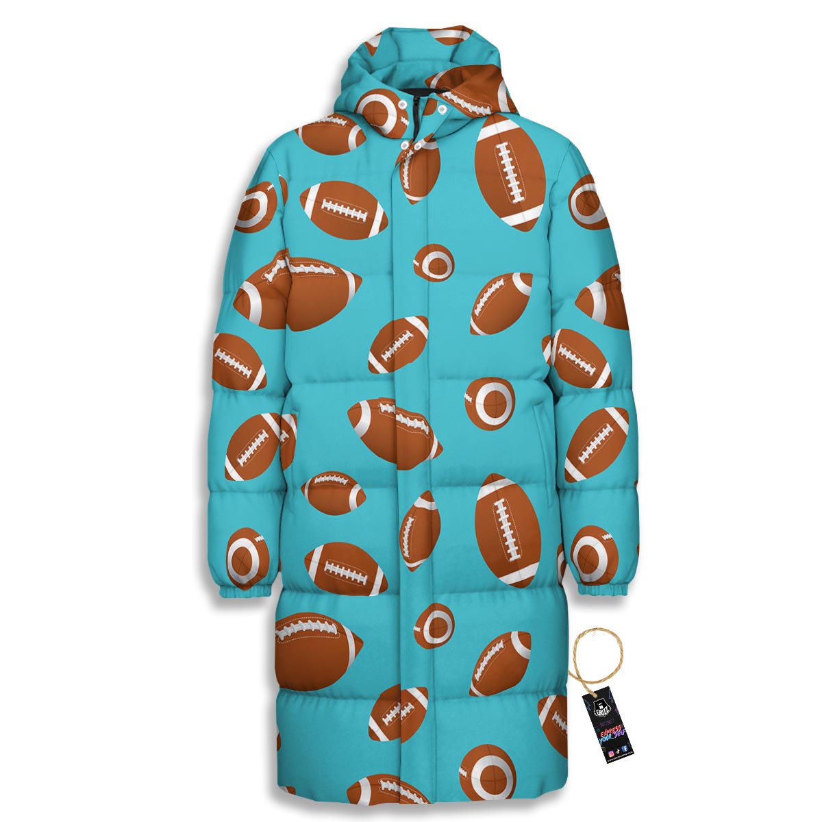 Football Retro American Print Pattern Long Down Jacket-grizzshop