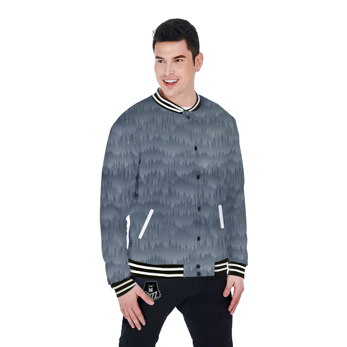 Forest And Mist Print Pattern Baseball Jacket-grizzshop