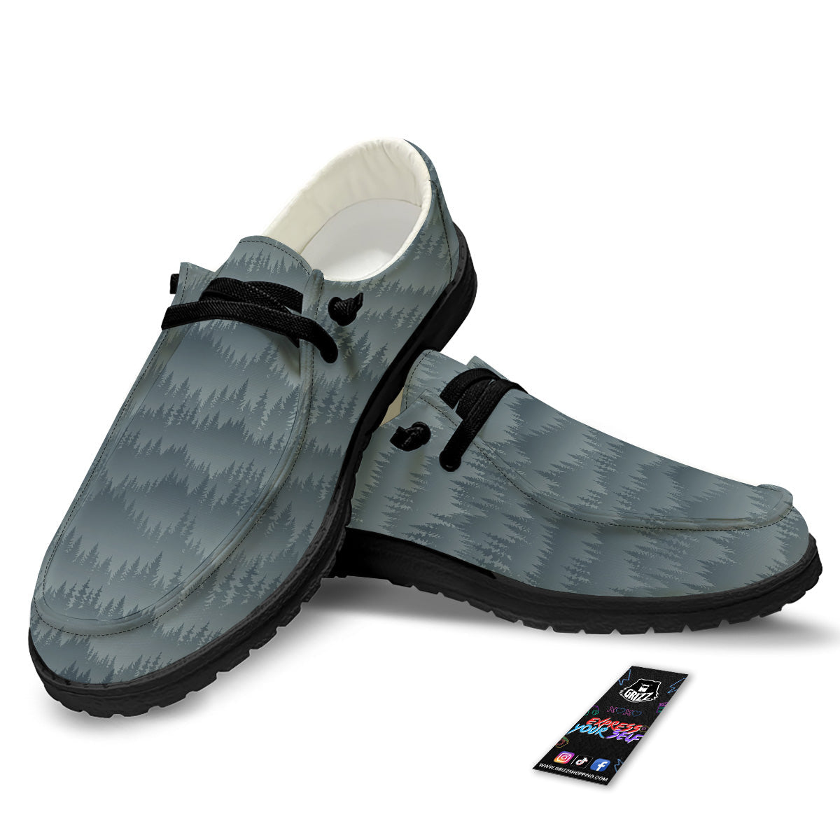 Forest And Mist Print Pattern Black Loafers-grizzshop