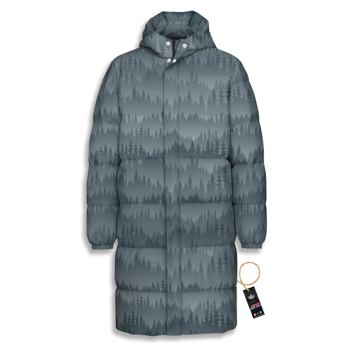 Forest And Mist Print Pattern Long Down Jacket-grizzshop