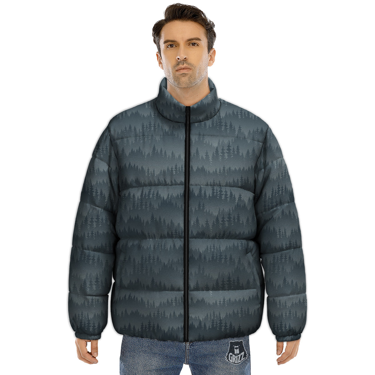 Forest And Mist Print Pattern Puffer Jacket-grizzshop