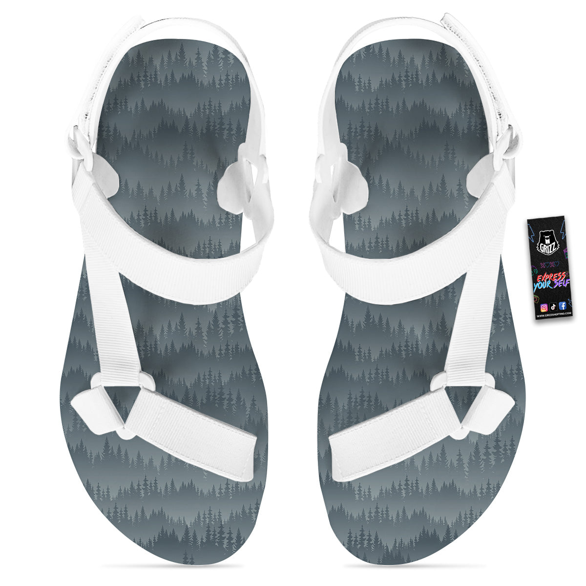 Forest And Mist Print Pattern White Open Toe Sandals-grizzshop