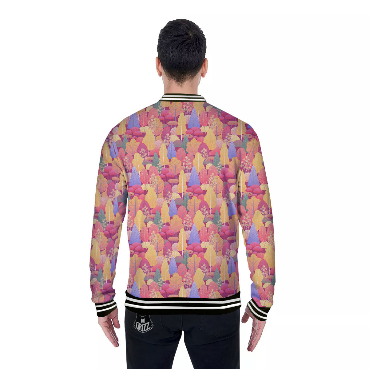 Forest Autumn Print Baseball Jacket-grizzshop