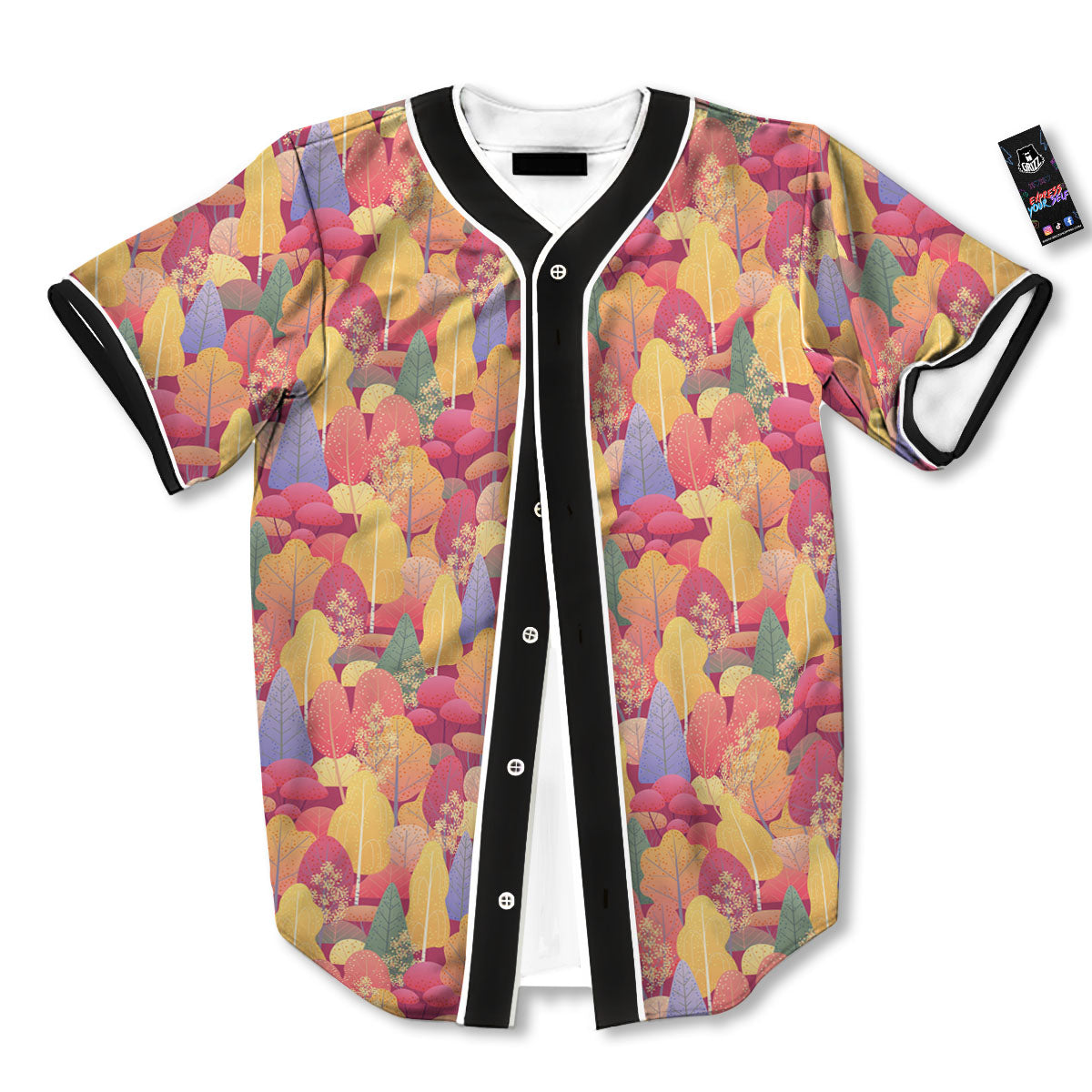 Forest Autumn Print Baseball Jersey-grizzshop