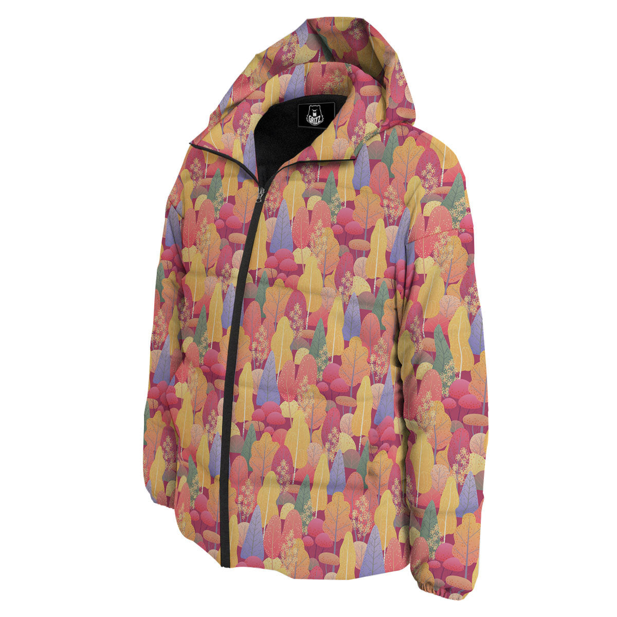 Forest Autumn Print Down Jacket-grizzshop