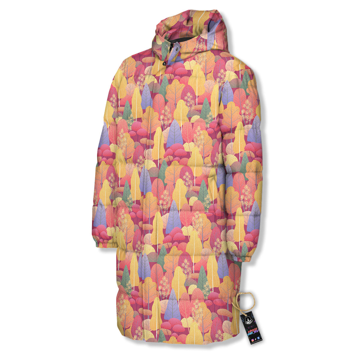 Forest Autumn Print Long Down Jacket-grizzshop
