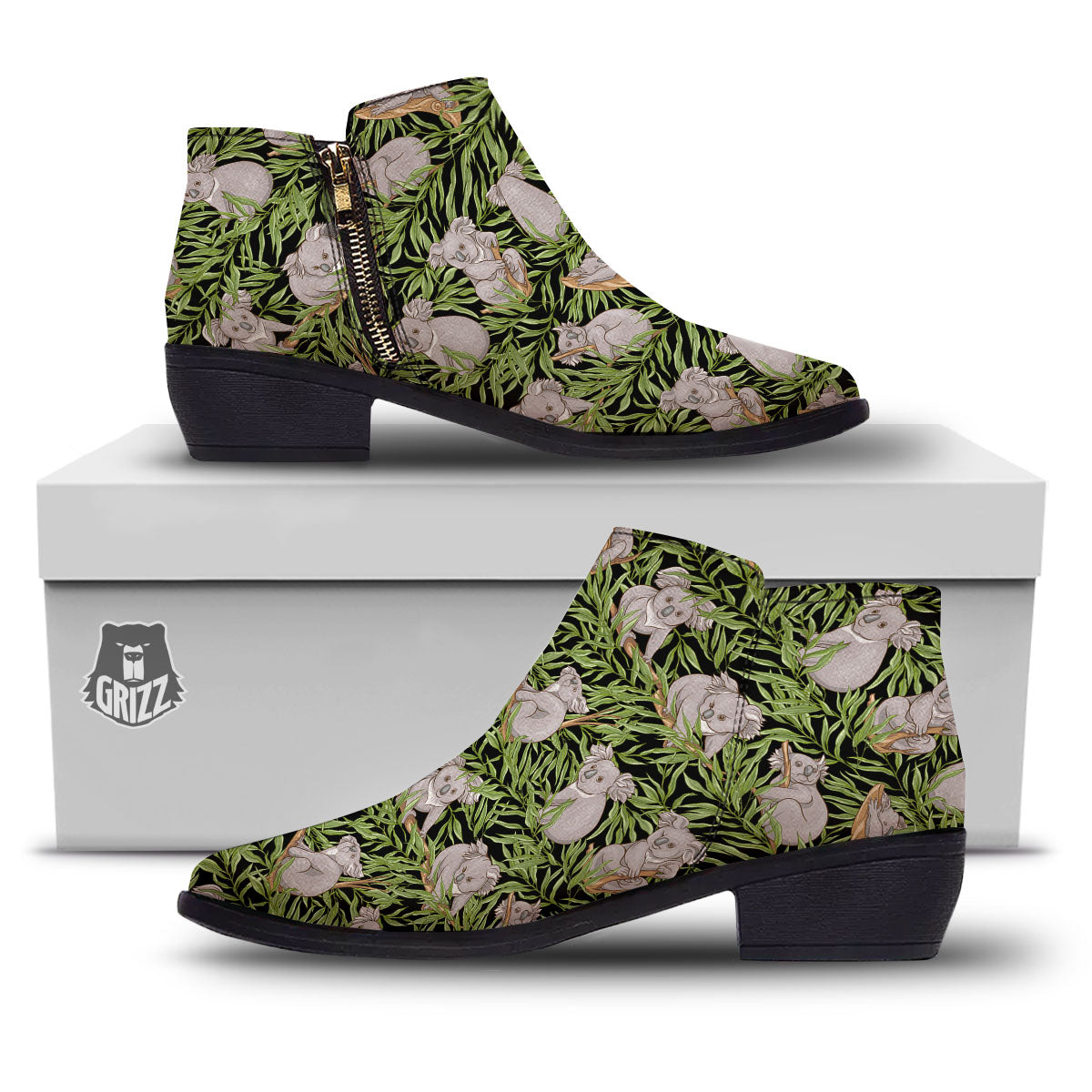 Forest Koala Print Pattern Ankle Boots-grizzshop