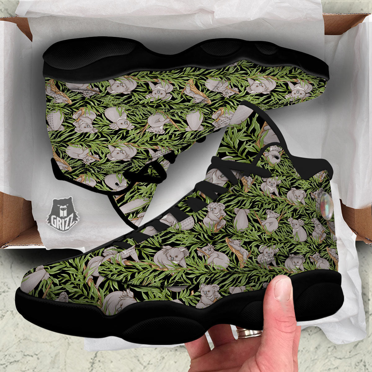 Forest Koala Print Pattern Black Basketball Shoes-grizzshop