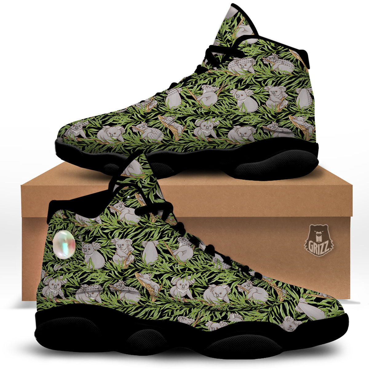 Forest Koala Print Pattern Black Basketball Shoes-grizzshop