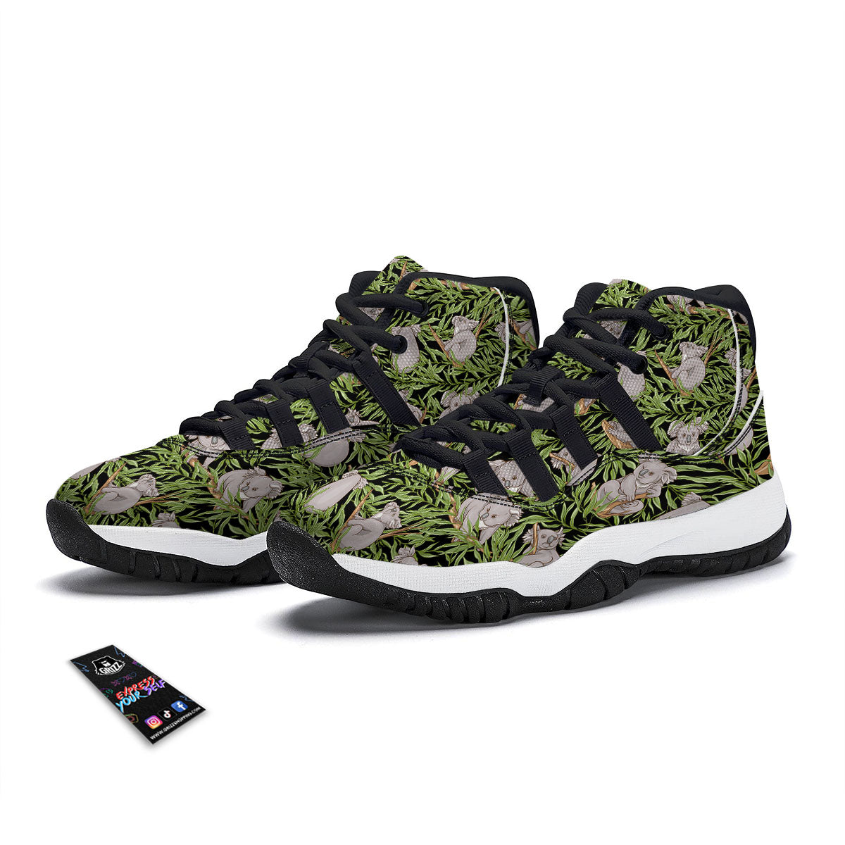 Forest Koala Print Pattern Black Bball Shoes-grizzshop