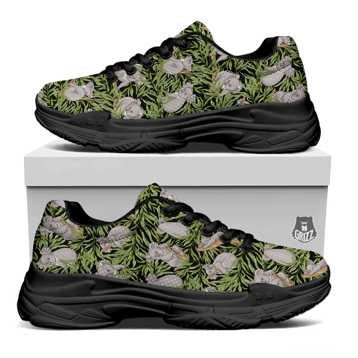 Forest Koala Print Pattern Black Chunky Shoes-grizzshop