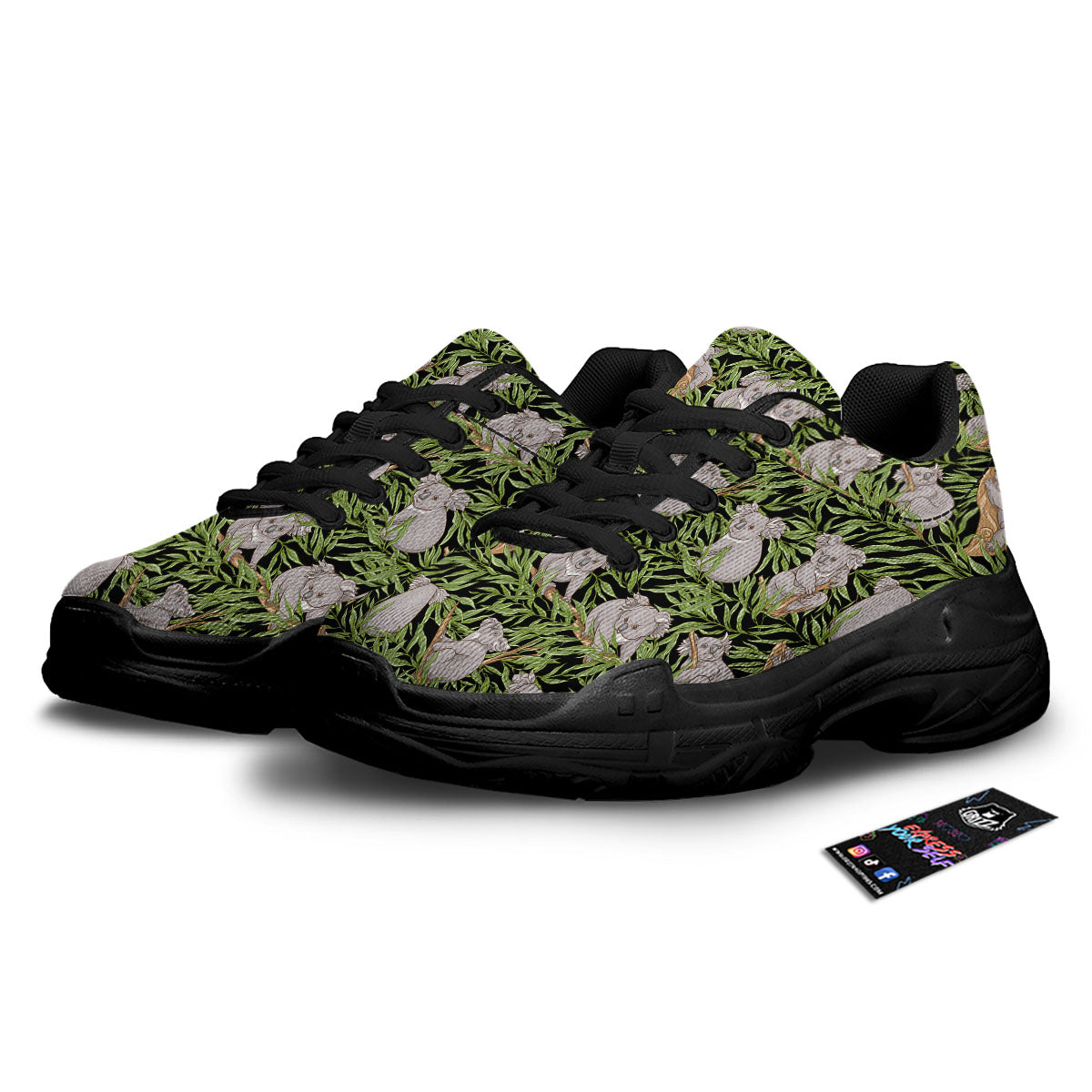 Forest Koala Print Pattern Black Chunky Shoes-grizzshop