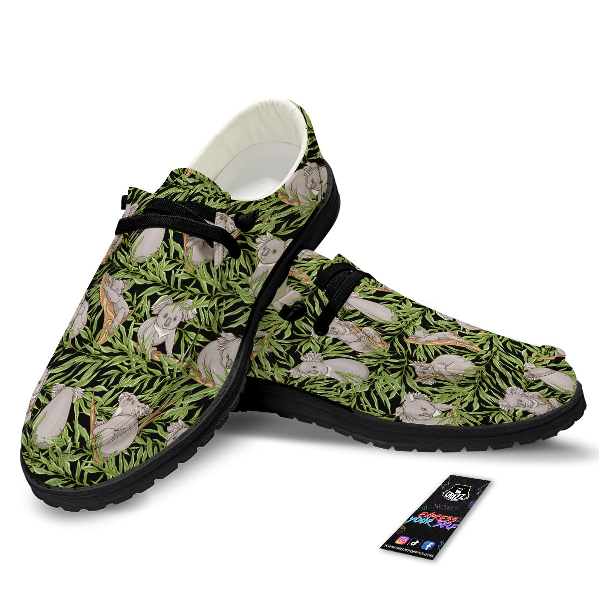 Forest Koala Print Pattern Black Loafers-grizzshop