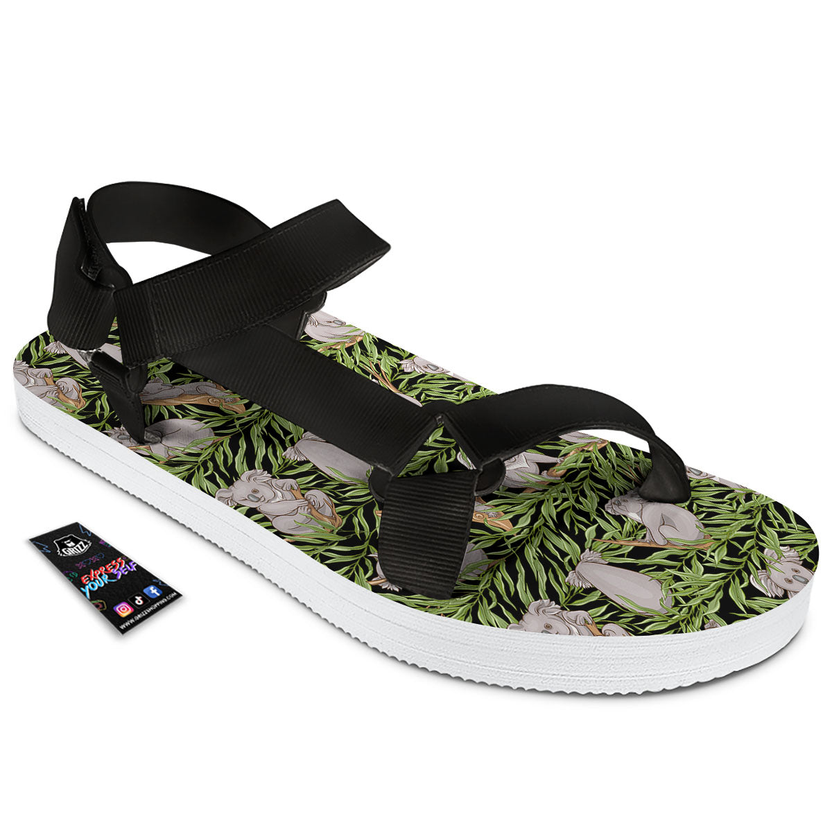 Forest Koala Print Pattern Black Open Toe Sandals-grizzshop