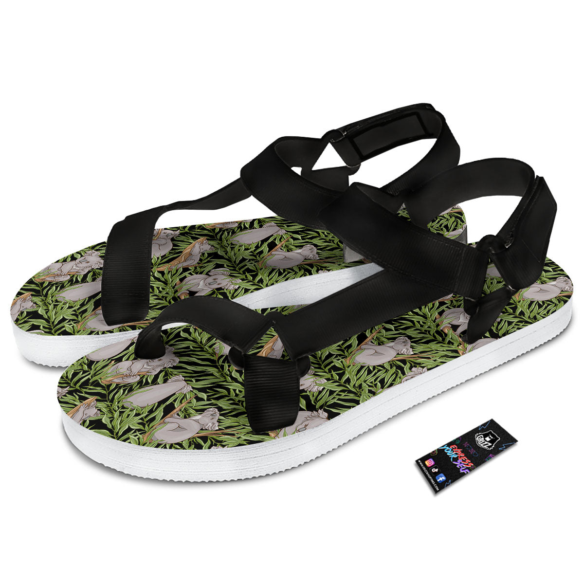 Forest Koala Print Pattern Black Open Toe Sandals-grizzshop