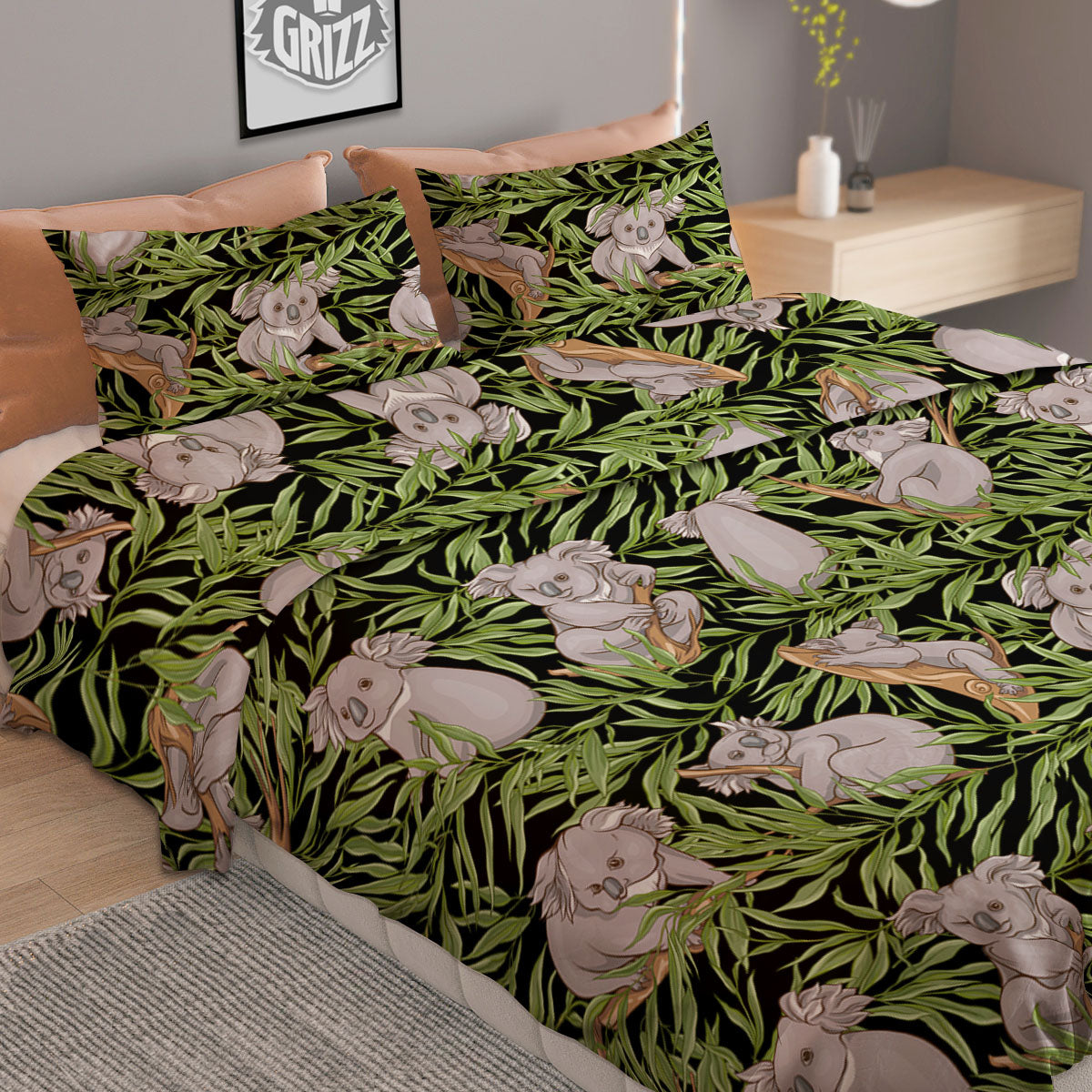 Forest Koala Print Pattern Duvet Cover Bedding Set