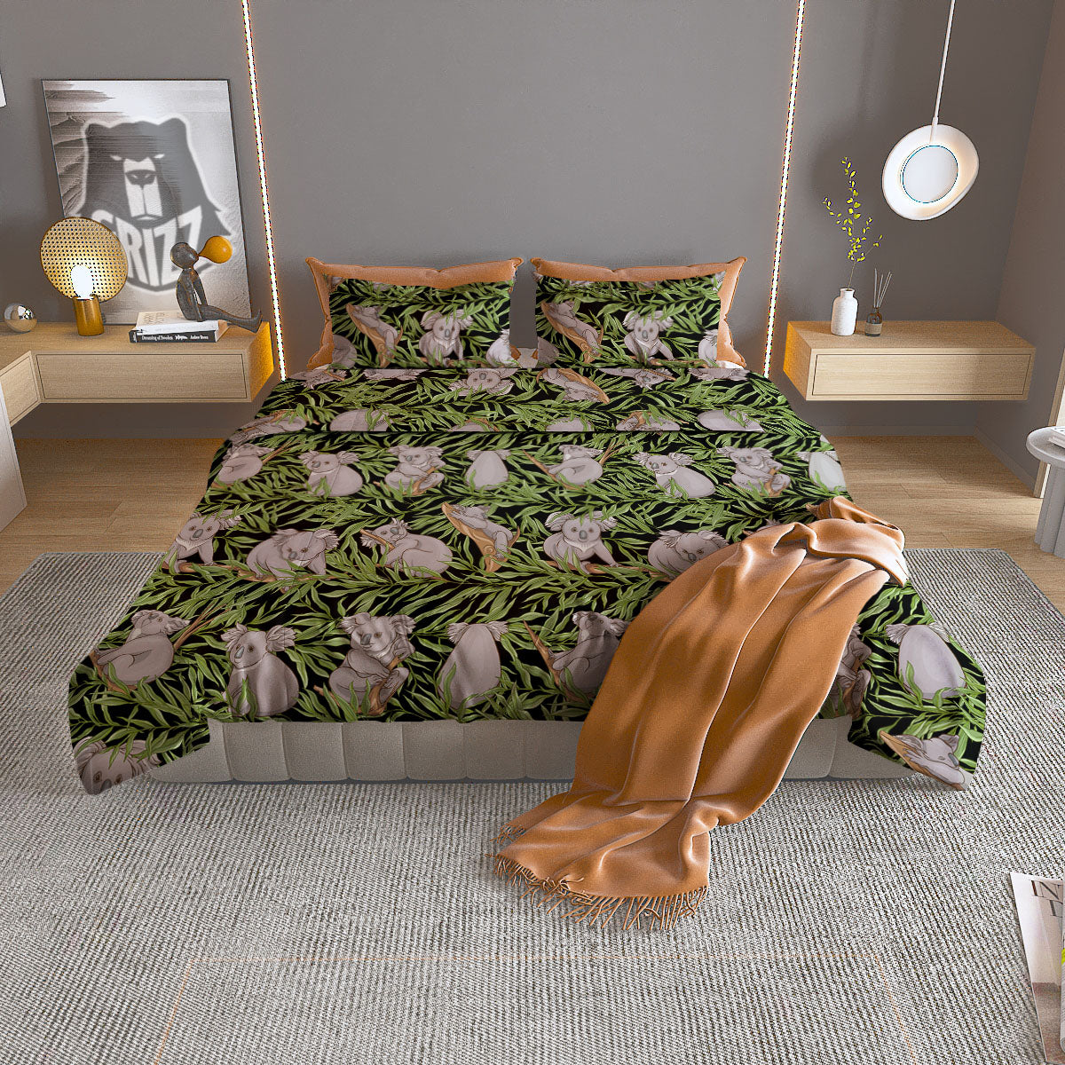 Forest Koala Print Pattern Duvet Cover Bedding Set