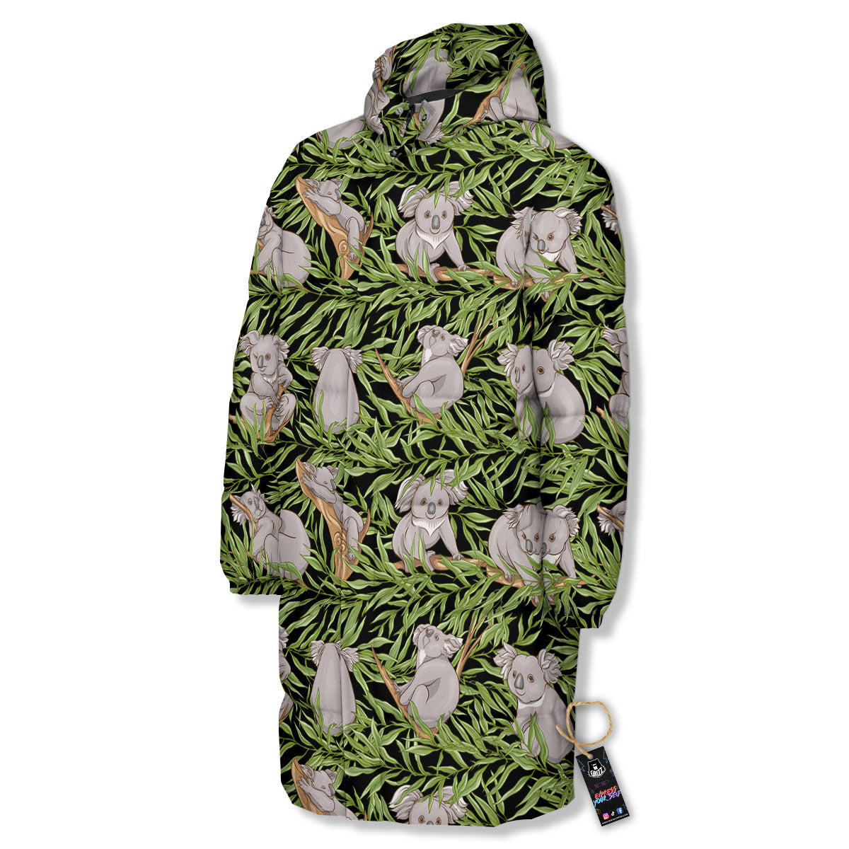 Forest Koala Print Pattern Long Down Jacket-grizzshop