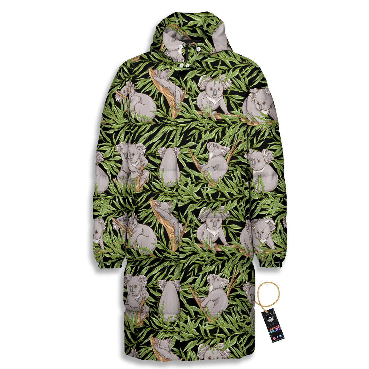 Forest Koala Print Pattern Long Down Jacket-grizzshop