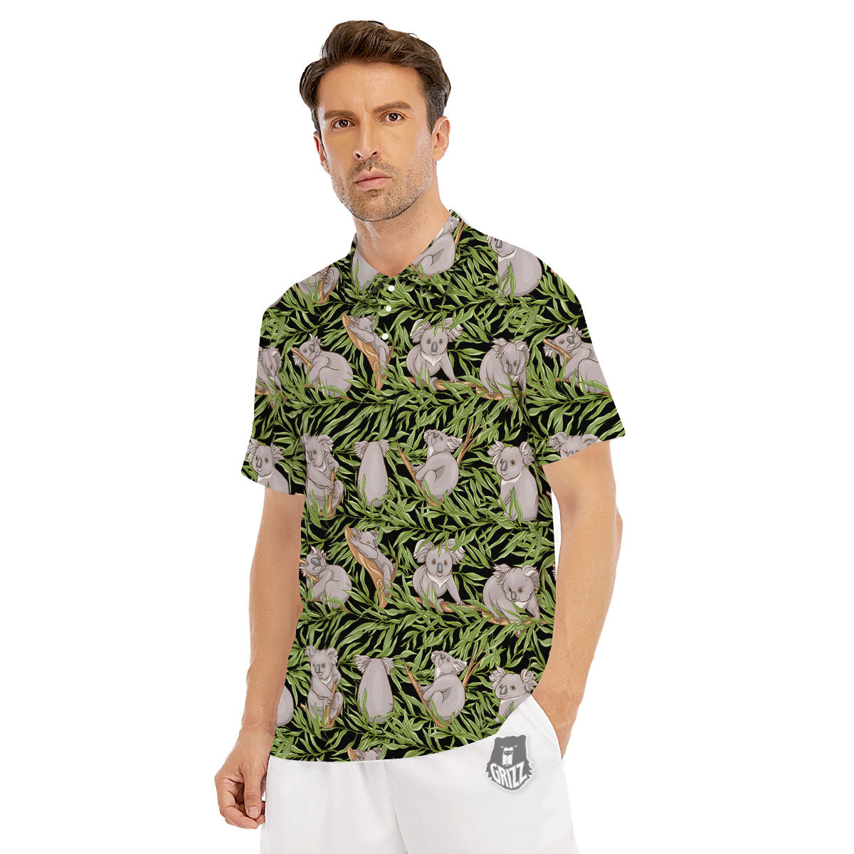 Forest Koala Print Pattern Men's Golf Shirts-grizzshop