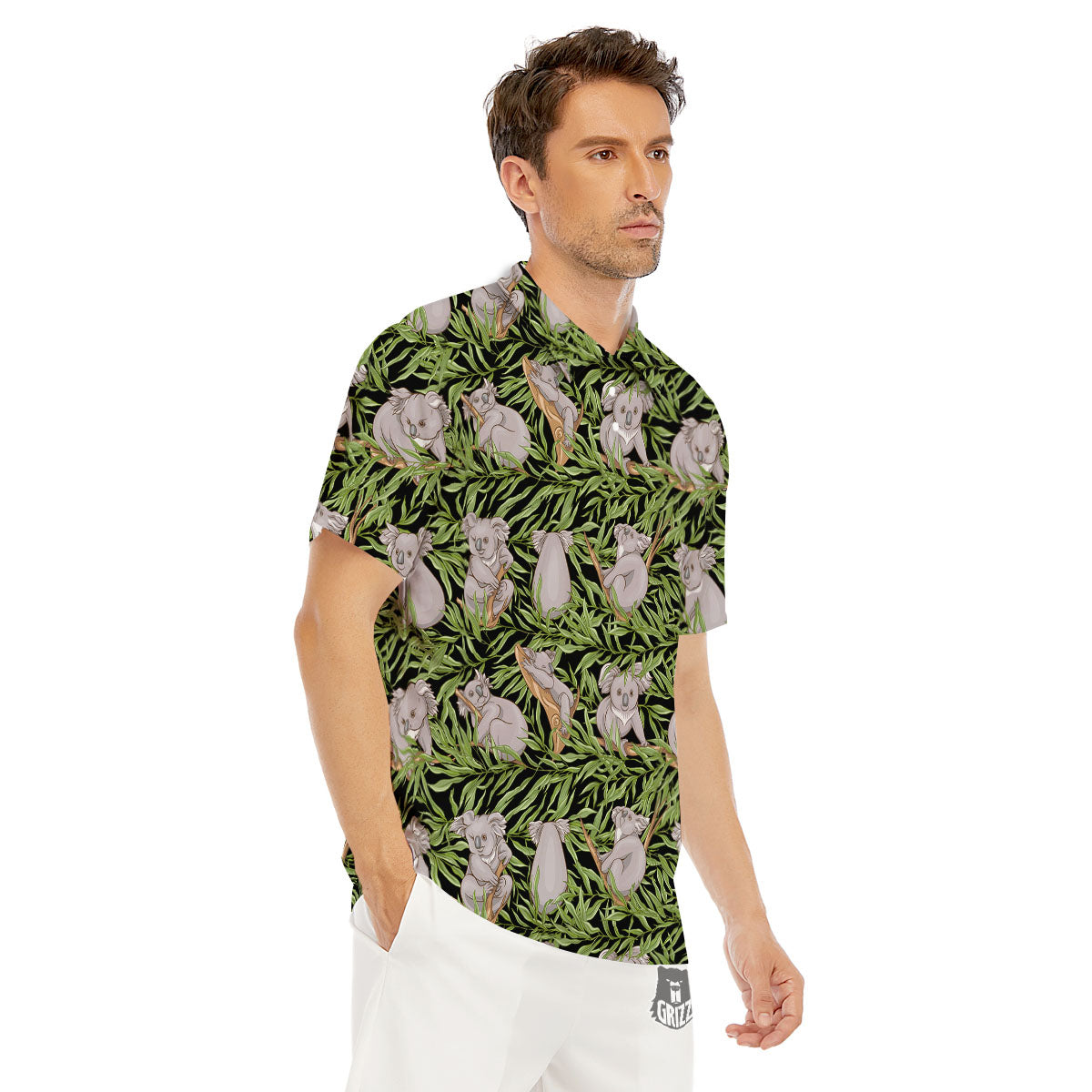 Forest Koala Print Pattern Men's Golf Shirts-grizzshop