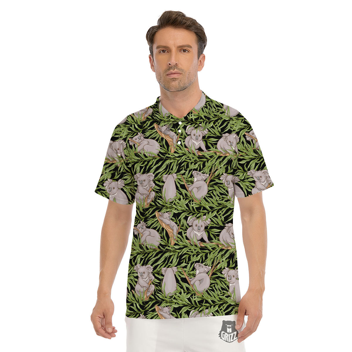 Forest Koala Print Pattern Men's Golf Shirts-grizzshop