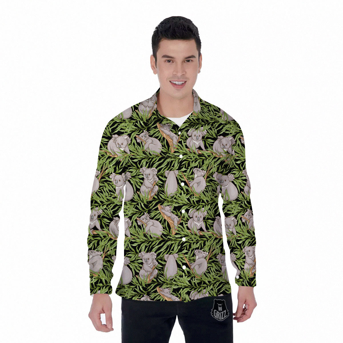 Forest Koala Print Pattern Men's Long Sleeve Shirts-grizzshop