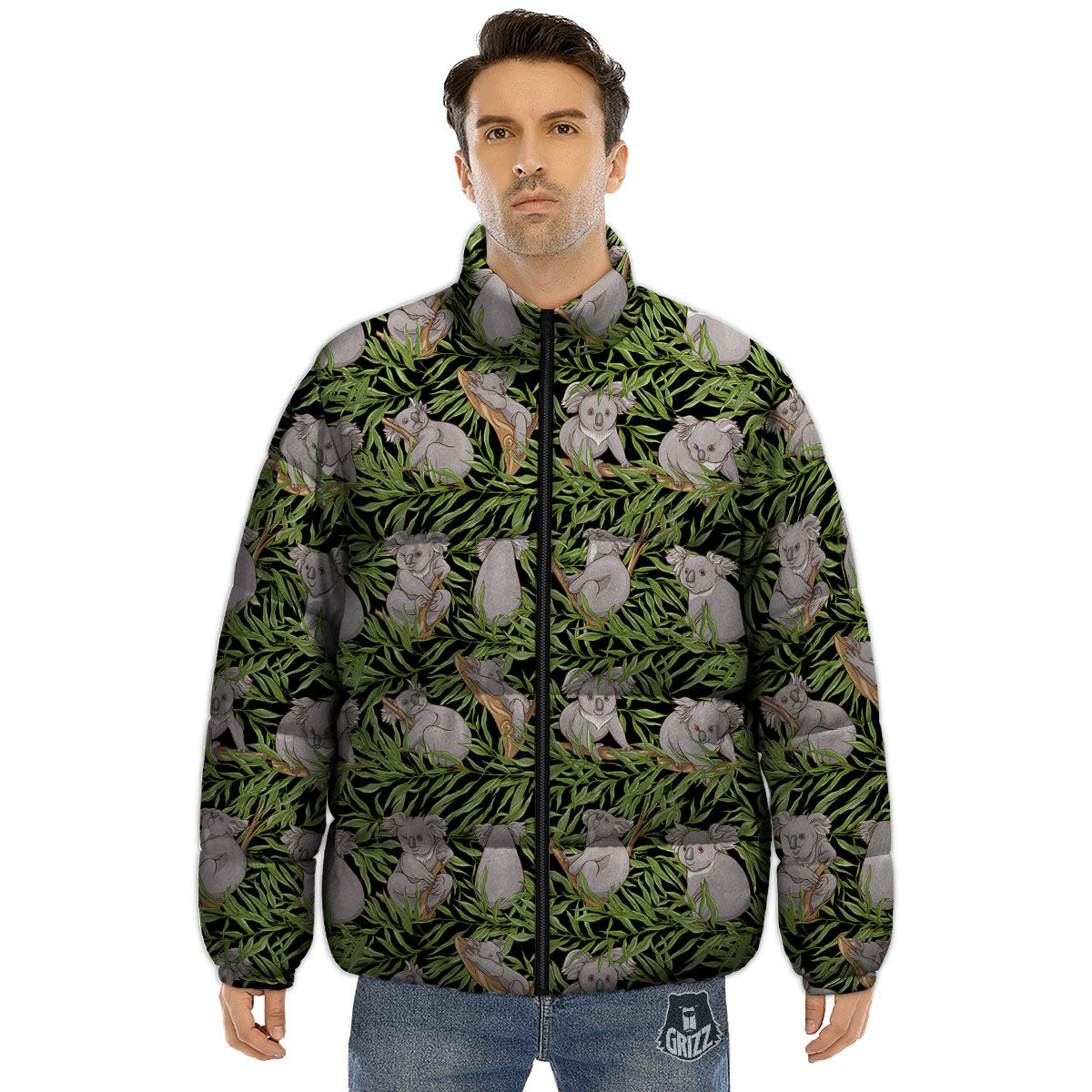 Forest Koala Print Pattern Puffer Jacket-grizzshop