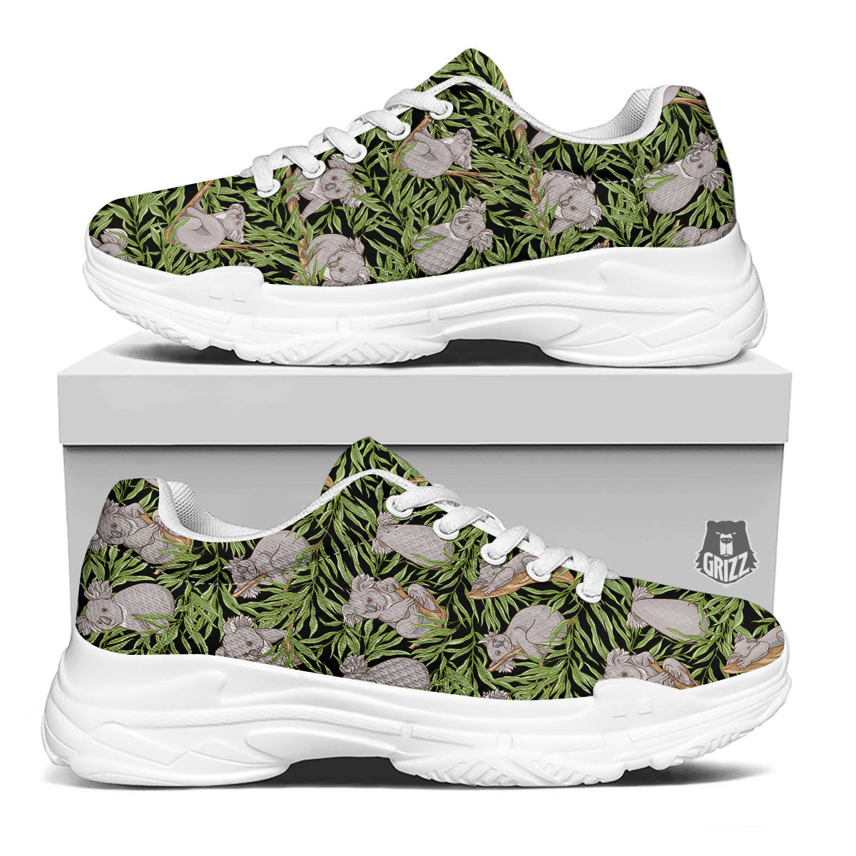 Forest Koala Print Pattern White Chunky Shoes-grizzshop