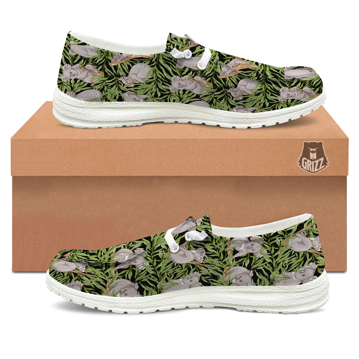 Forest Koala Print Pattern White Loafers-grizzshop