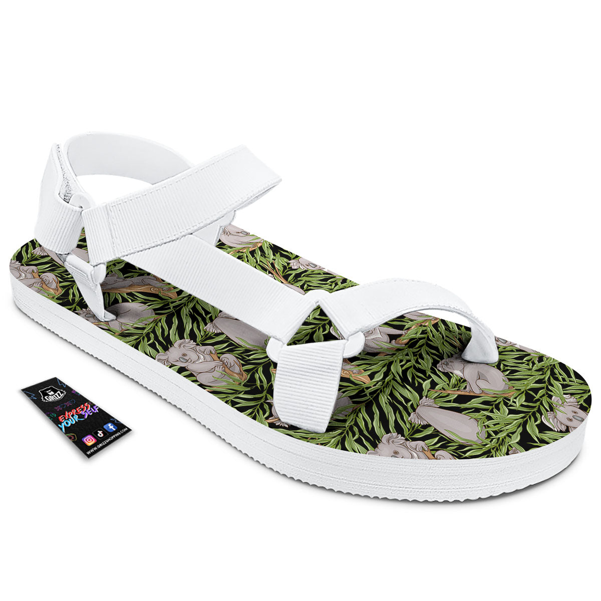 Forest Koala Print Pattern White Open Toe Sandals-grizzshop