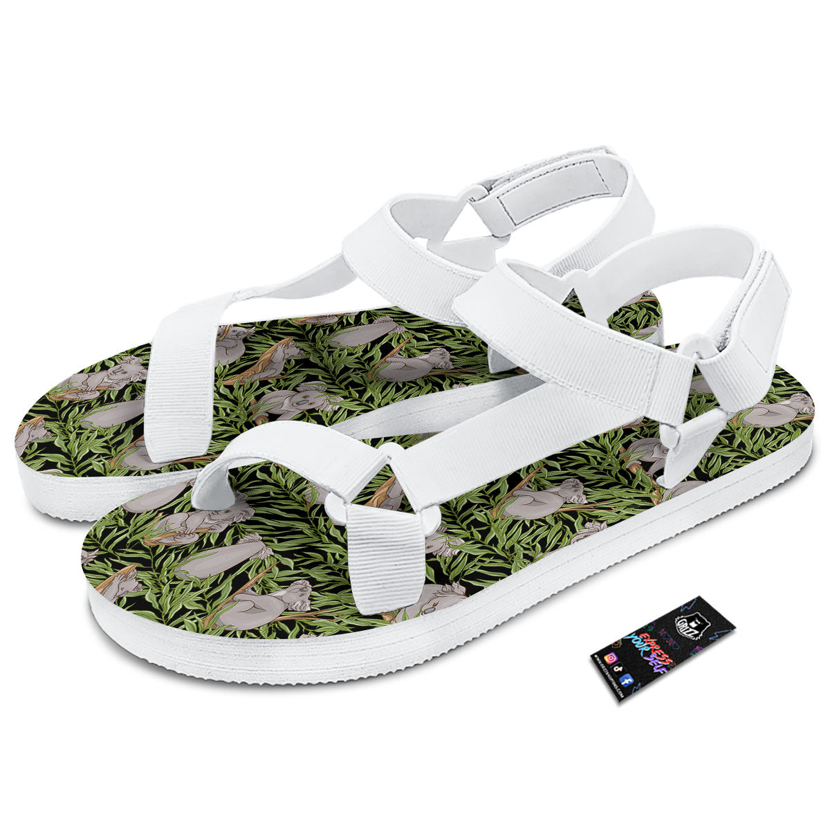 Forest Koala Print Pattern White Open Toe Sandals-grizzshop