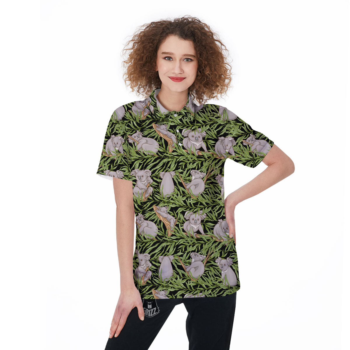 Forest Koala Print Pattern Women's Golf Shirts-grizzshop