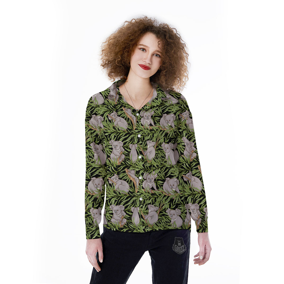 Forest Koala Print Pattern Women's Long Sleeve Shirts-grizzshop