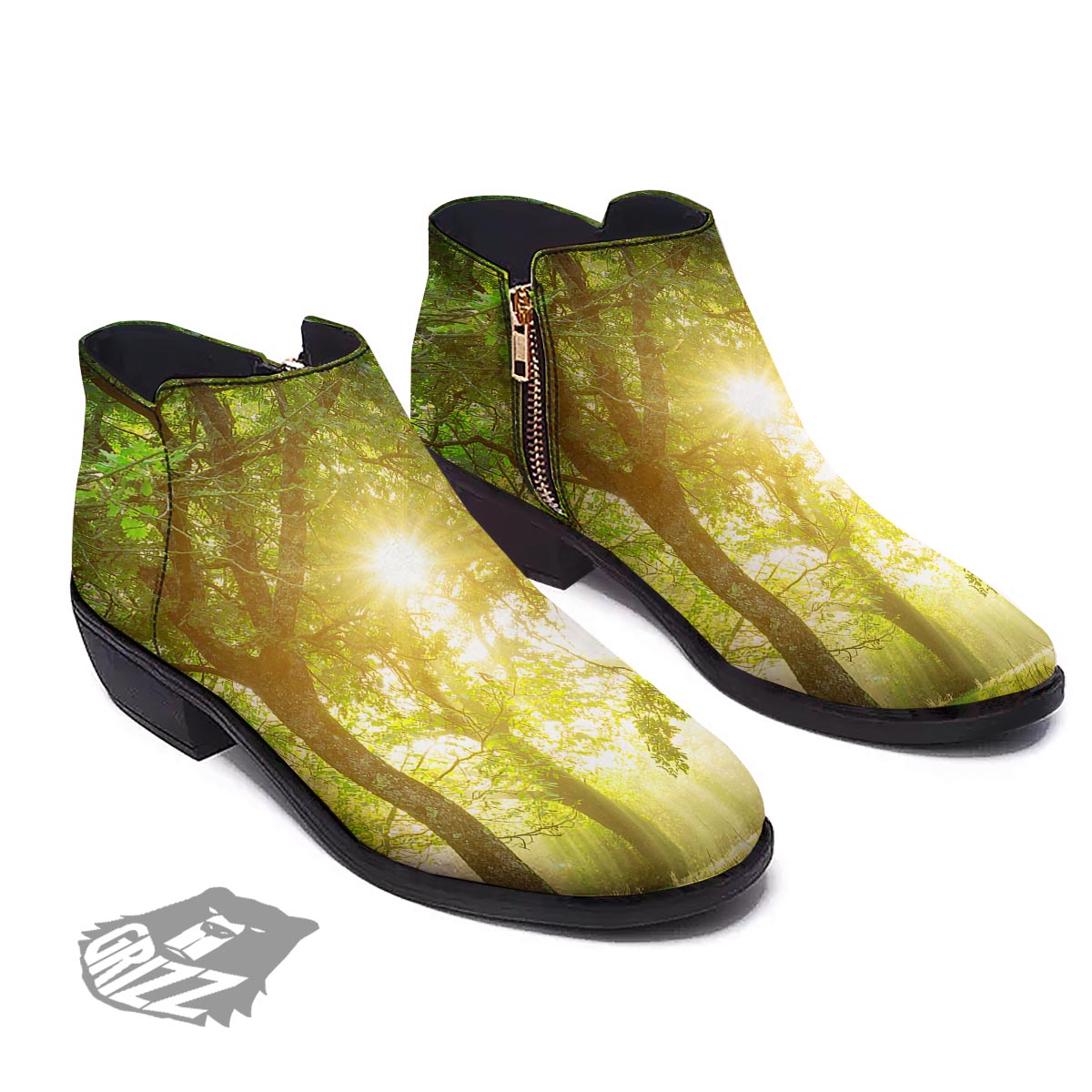 Forest Sunrise Print Ankle Boots-grizzshop