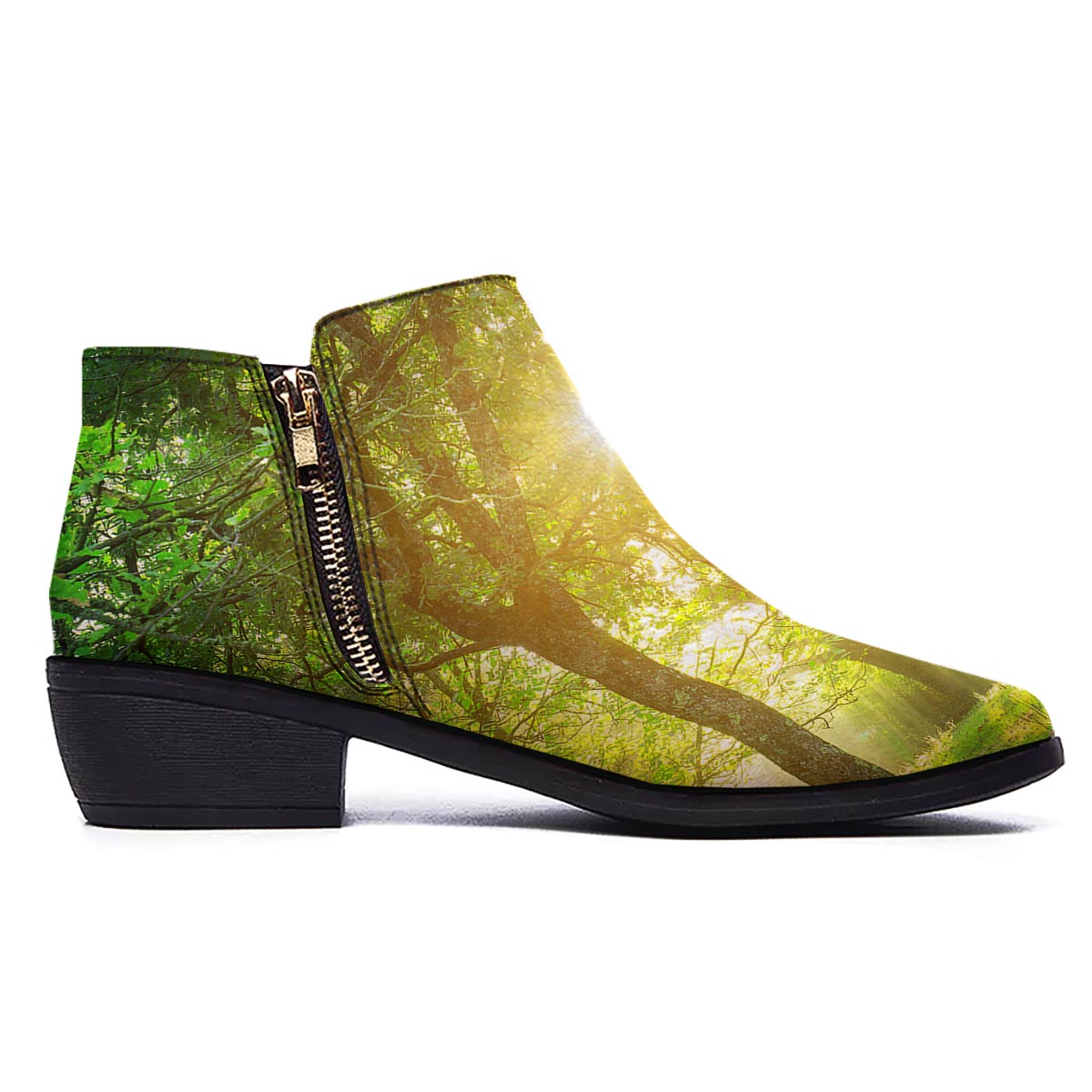 Forest Sunrise Print Ankle Boots-grizzshop