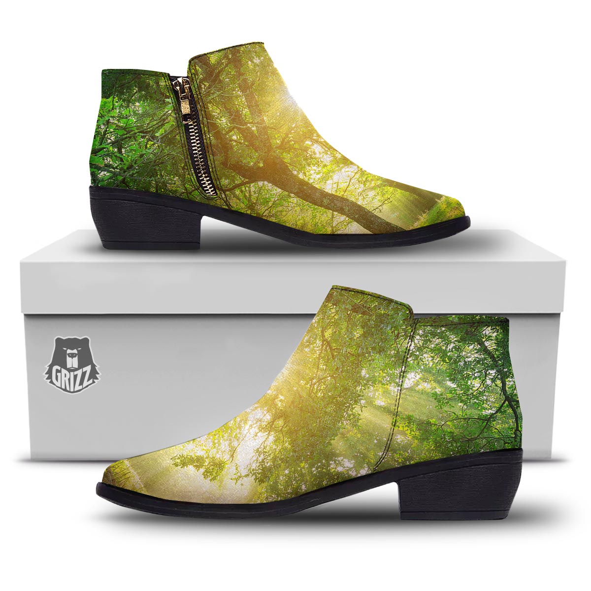 Forest Sunrise Print Ankle Boots-grizzshop