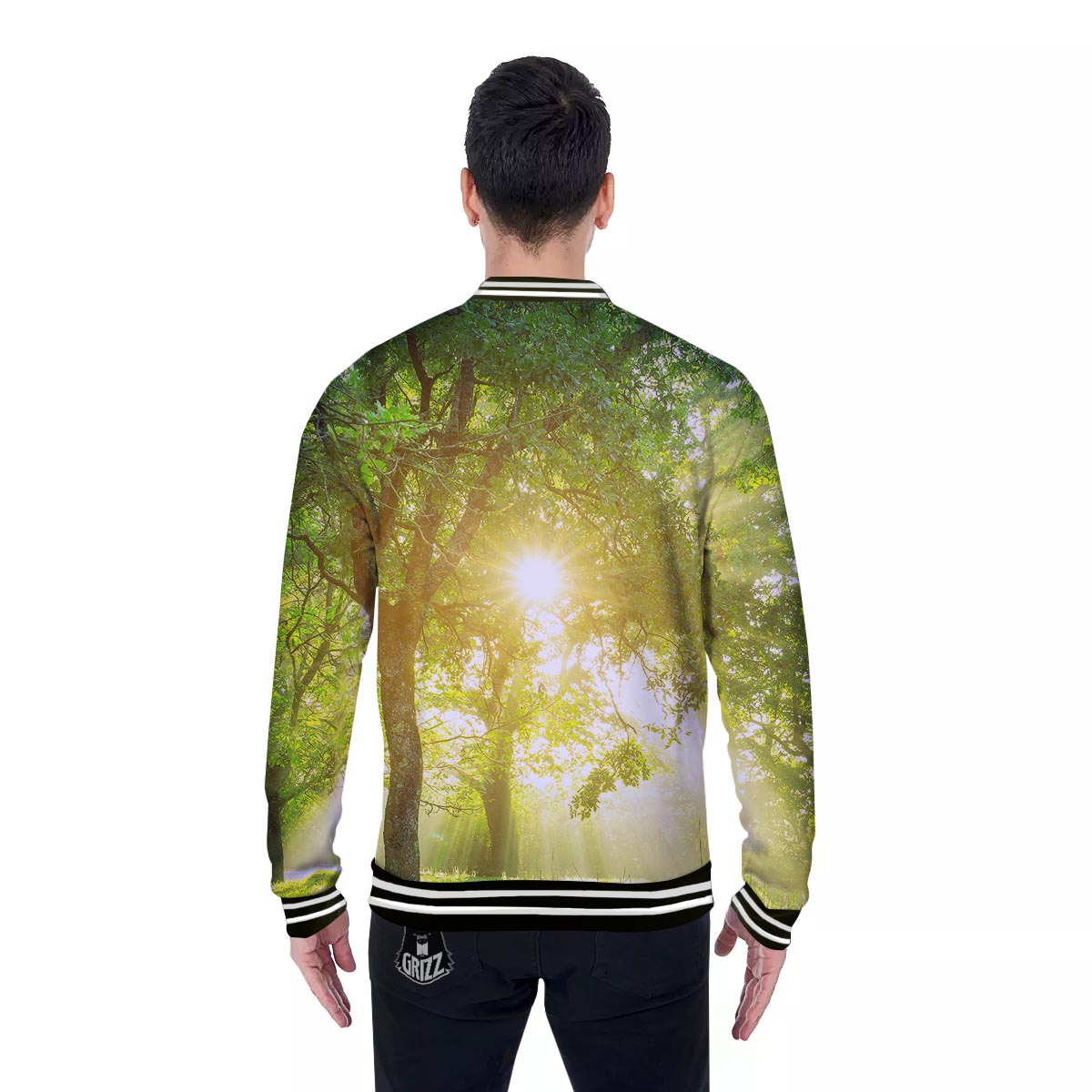 Forest Sunrise Print Baseball Jacket-grizzshop
