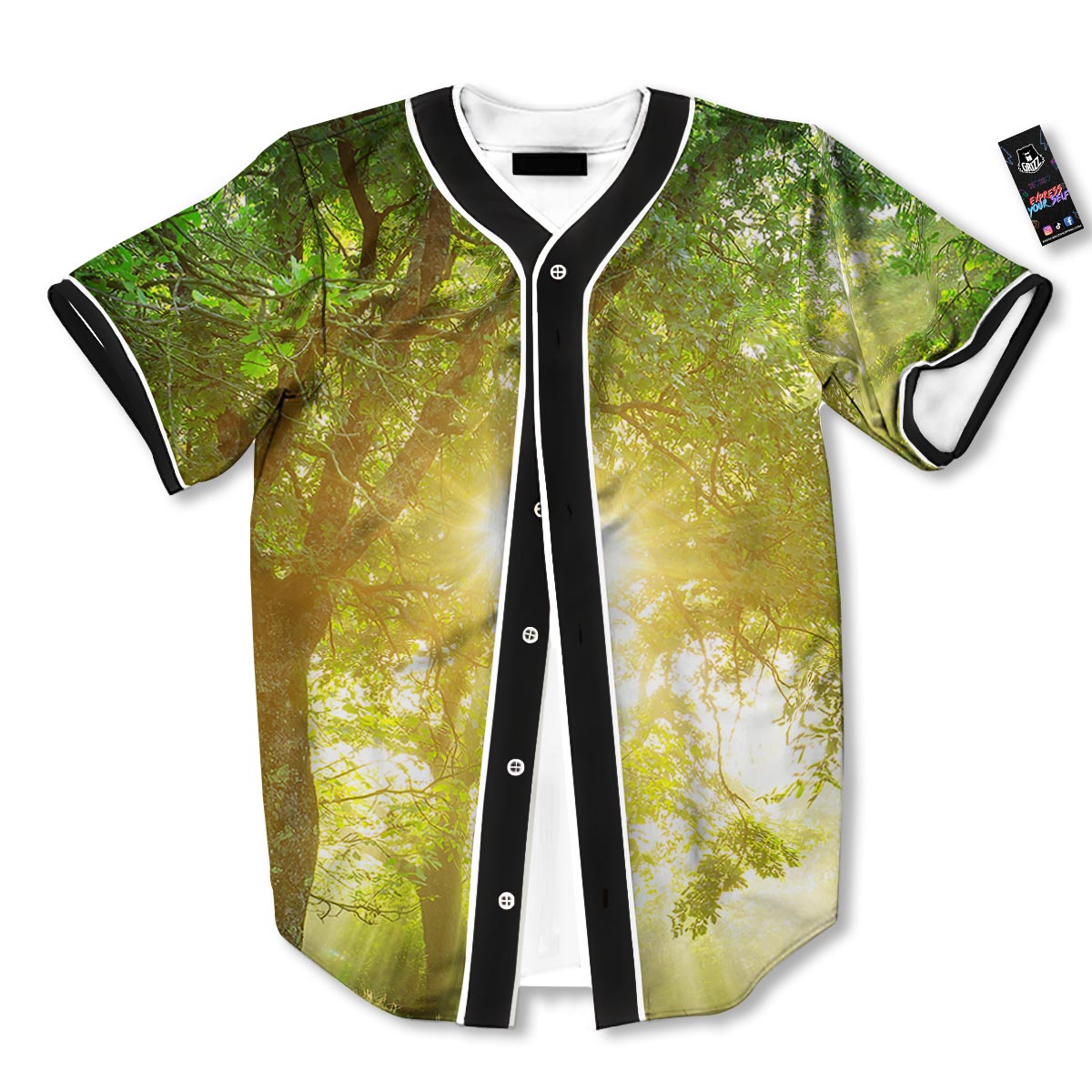 Forest Sunrise Print Baseball Jersey-grizzshop