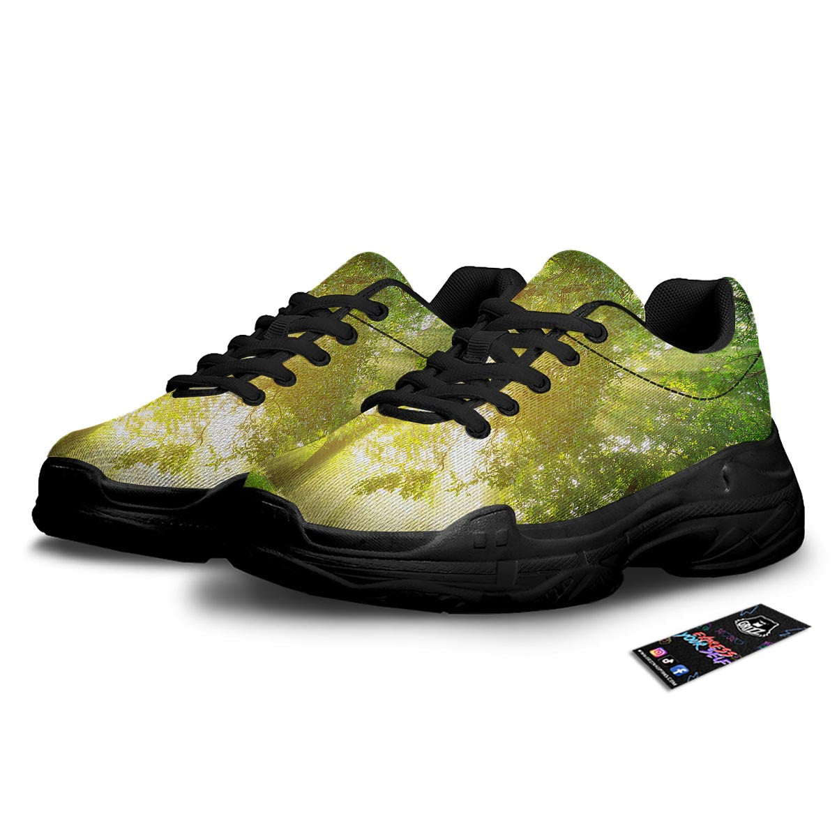 Forest Sunrise Print Black Chunky Shoes-grizzshop