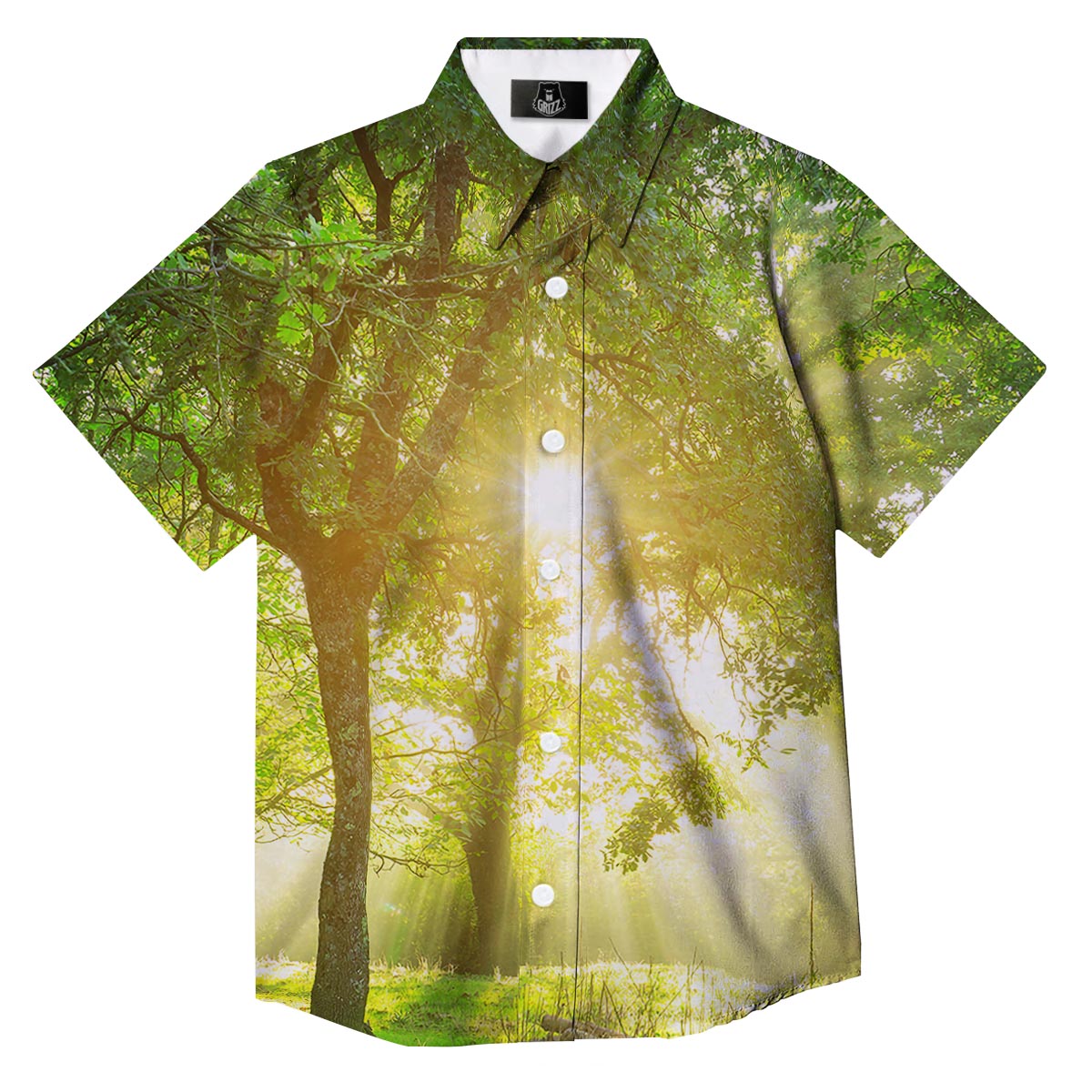 Forest Sunrise Print Button Up Shirt-grizzshop