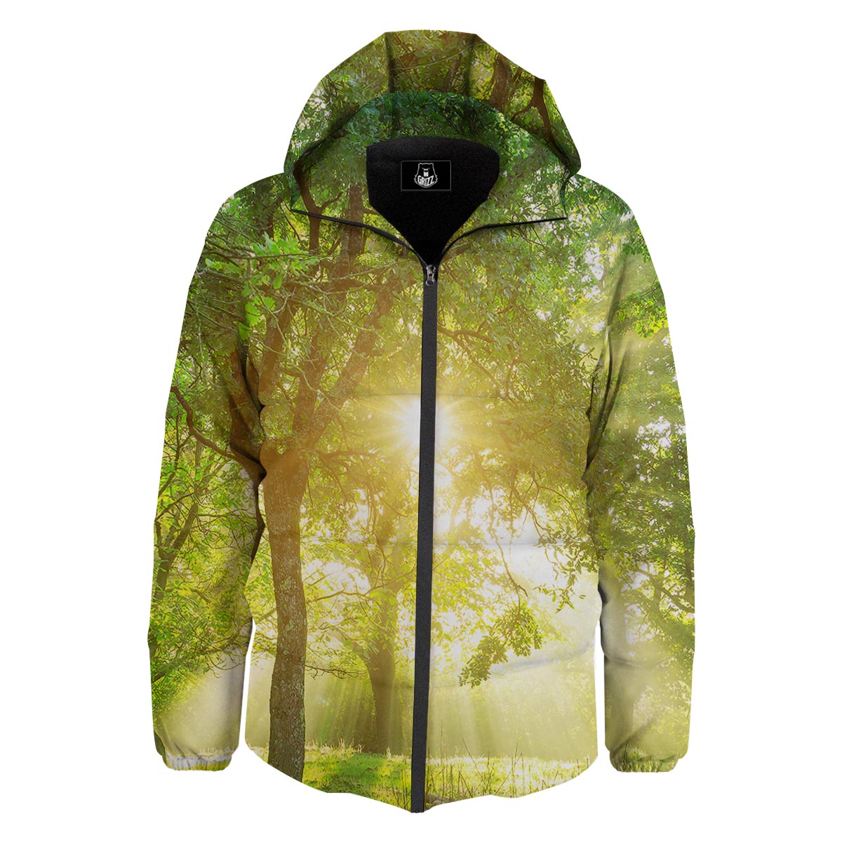 Forest Sunrise Print Down Jacket-grizzshop