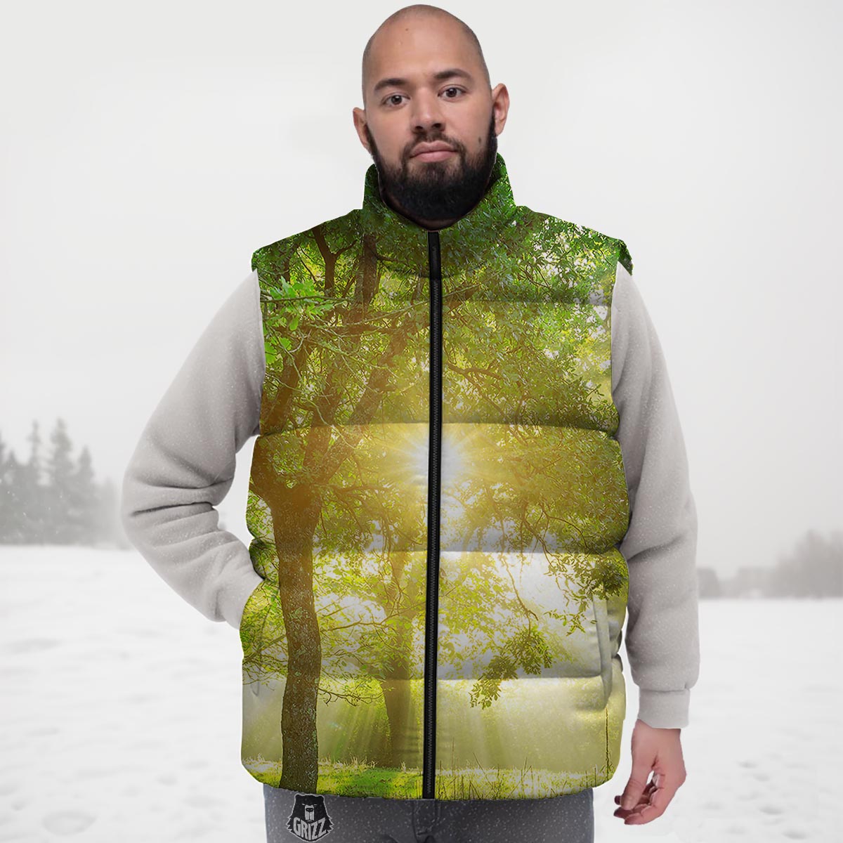 Forest Sunrise Print Down Vest