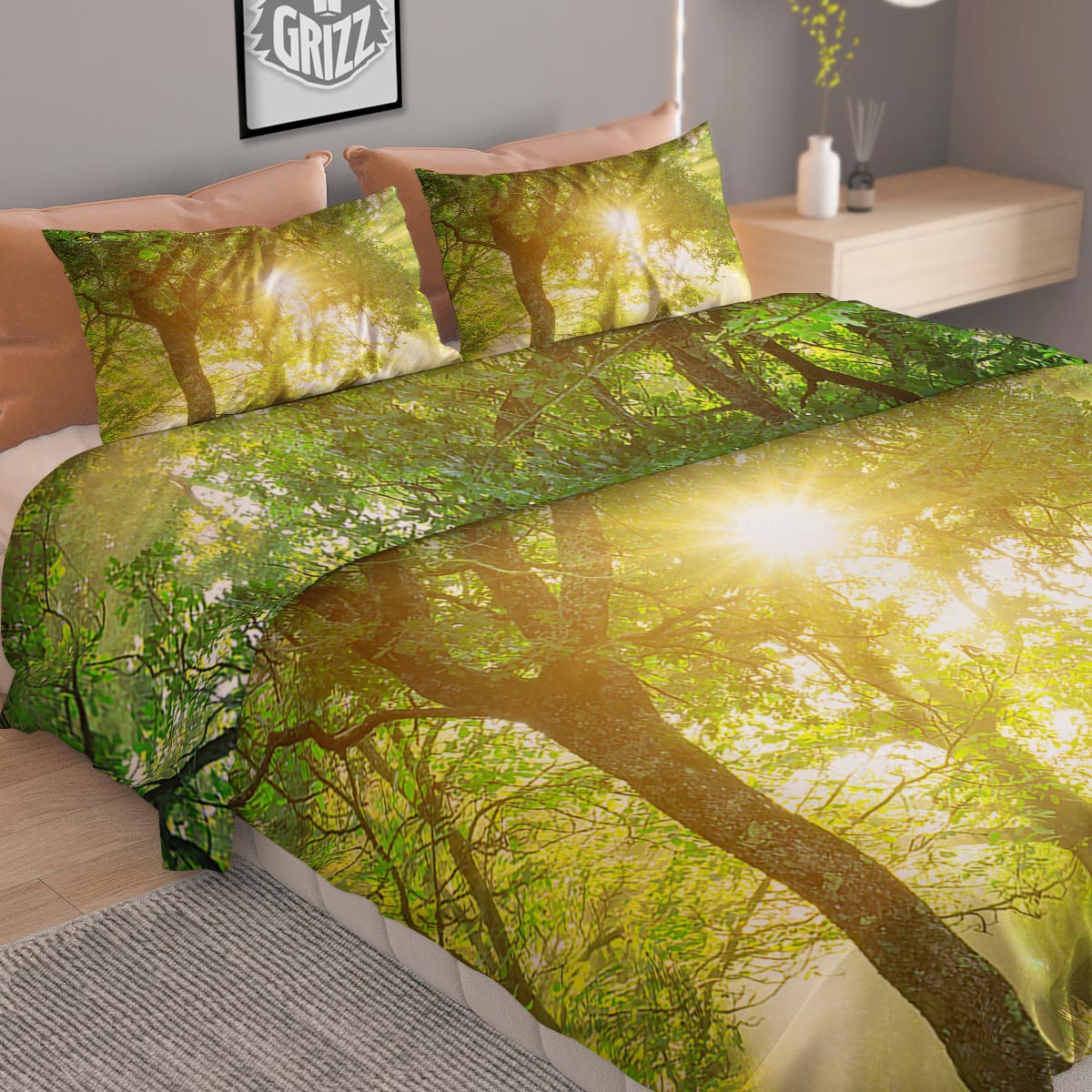 Forest Sunrise Print Duvet Cover Bedding Set